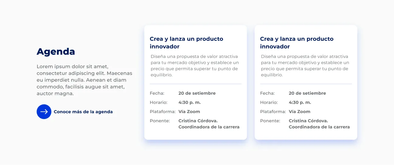 Componente Agenda - Variante 1 - Versión Desktop