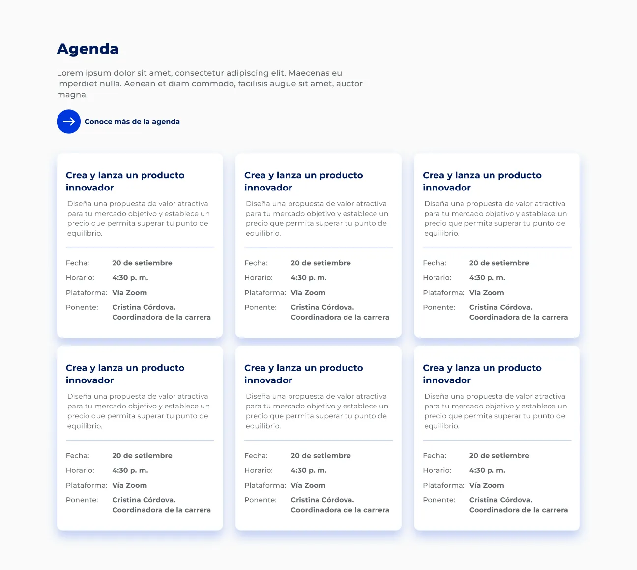Componente Agenda - Variante 4 - Versión Desktop