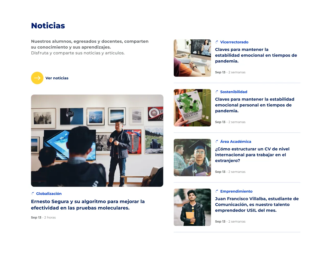 Componente Lista Resumen Noticias Artículos - Variante 1 - Versión Desktop