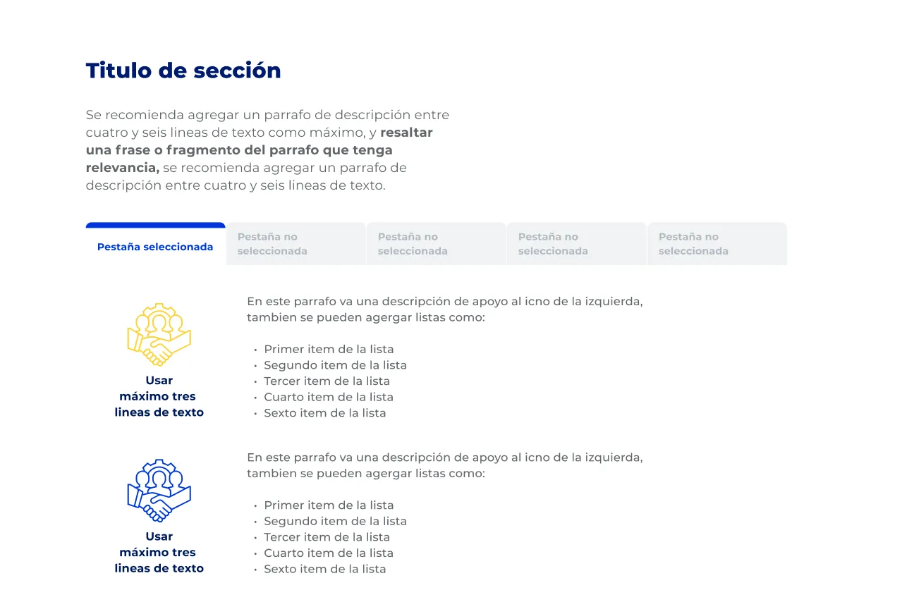 Componente Pestañas - Variante 1 - Versión Desktop